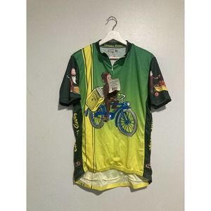 Vintage curious george cyclist Bib Shirt Large Primal Brand 2005 Biking Jersey